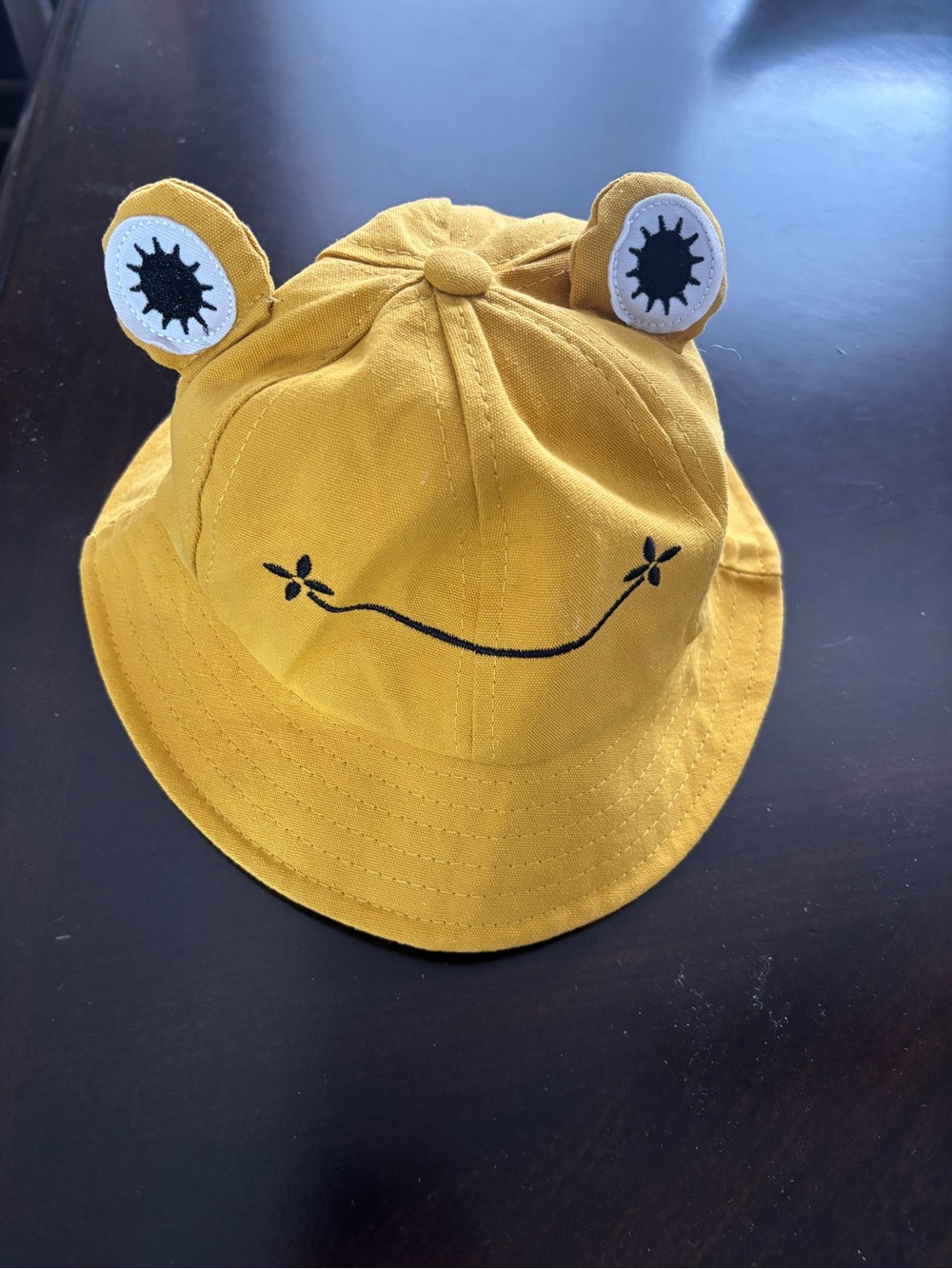 Kids Mustard Yellow Frog Ear Bucket Hat - Cute Smiley Design